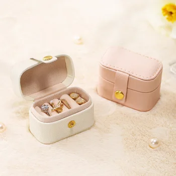 Нова Корейска мини-ковчег за пръстени за момичета, преносима ковчег за бижута, изкуствена кожа, обеци, пръстен, кутия за съхранение на бижута
