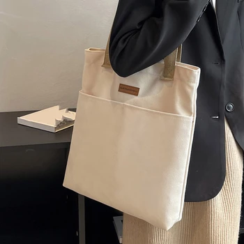 Нова пазарска чанта, холщовая чанта-тоут, Студентски книга, чанта за съхранение с голям капацитет, чанта през рамо, женски-екологични торбички за еднократна употреба.