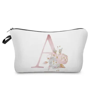 Нова приливна розово-бяла холщовая косметичка с писмото принтом, модни дамски преносима чанта за съхранение, Компактна чанта за измиване, косметичка за грим