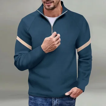 Новата есенно-зимна мъжка риза с къси ръкави, топла, с дълъг ръкав, с цип, с поставка, в тон модерен ежедневните плюшено футболкам, топам, мъжки дрехи
