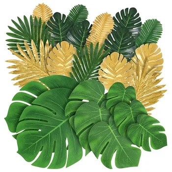 Палмови Листа Изкуствена Тропическа Монстера - 77 Бр 8 Вида Изкуствени Листа Сафари Хавайски Luau Декорация На Празнична Маса