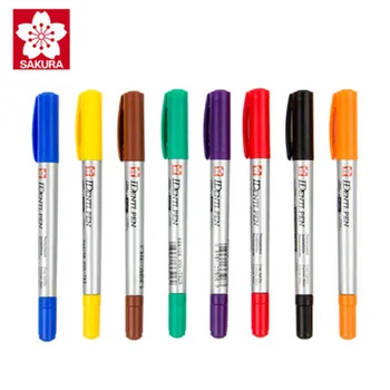 Перманентен маркер Sakura Identify-Pen с двоен фитил, тънка писалка за рисуване маслени бисквитки с черен, син, червен цвят, за CD, метал, дърво