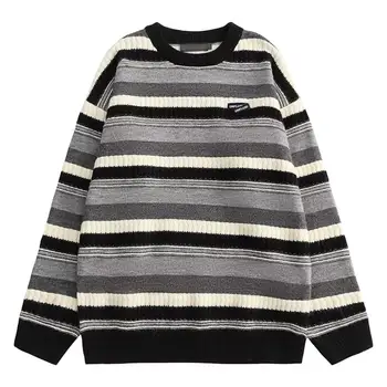 Пуловер с кръгло деколте и дълъг ръкав, потници, мъжки шарен пуловер свободна задължителни за есен-зима, пуловер с кръгло деколте, ежедневни градинска облекло, Мека