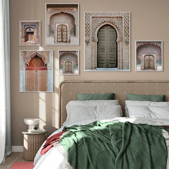 Реколта Древните Индийски Марокански врата, Вратата в стил Бохо, Еклектичен плакат, печат върху платно, Маслени картини, Картини за дома в хола, в спалнята