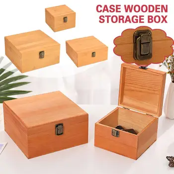 Ретро Дървена кутия за съхранение от просто дърво С капак, богат на функции Квадратна Подарък кутия за бродерия, опаковъчна хартия за домашни прибори, Предпазител за бижута