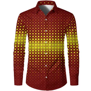 Ризи с 3D модел на точки и графичен принтом, отложной яка, есенна блуза с дълъг ръкав, мъжки дрехи, блузи в стил хип-хоп оверсайз.