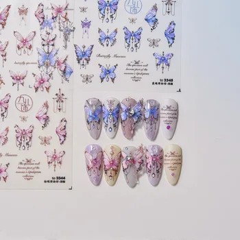 Синята Розова Пеперуда мечти, високо качество на 3D стикери за дизайн на ноктите с релефни, Дизайнерски стикери за декорация, направи си сам, Маникюр, Тениска-3344