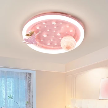 Сладко Розово лампа за спални момиченце, Таван, осветителни тела за детска стая Cartoony Еднорог-астронавт За момчета и момичета Декор на стая плафониери