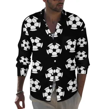 Тениска с футболна топка, пролетни черно-бели ежедневни ризи, Мъжки свободни блузи с дълъг ръкав, графични улични блузи, Големи размери 3XL 4XL