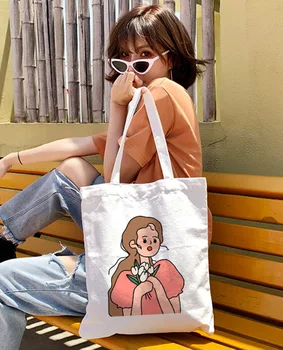 Холщовая чанта-тоут, модни дамски чанта през рамо, чанти и калъфи за книги от плат с анимационни принтом, дамски чанти, за пазаруване, еко-ученически чанти