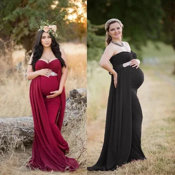 Шифоновое рокля за фотосесия за бременни, секси дрехи за бременни с открити рамене, дрехи за макси-фотосесия за бременни, облекло за сватбена фотосесия